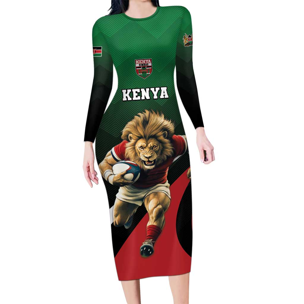 Kenya Rugby Custom Long Sleeve Bodycon Dress Go Simbas - Wonder Print Shop