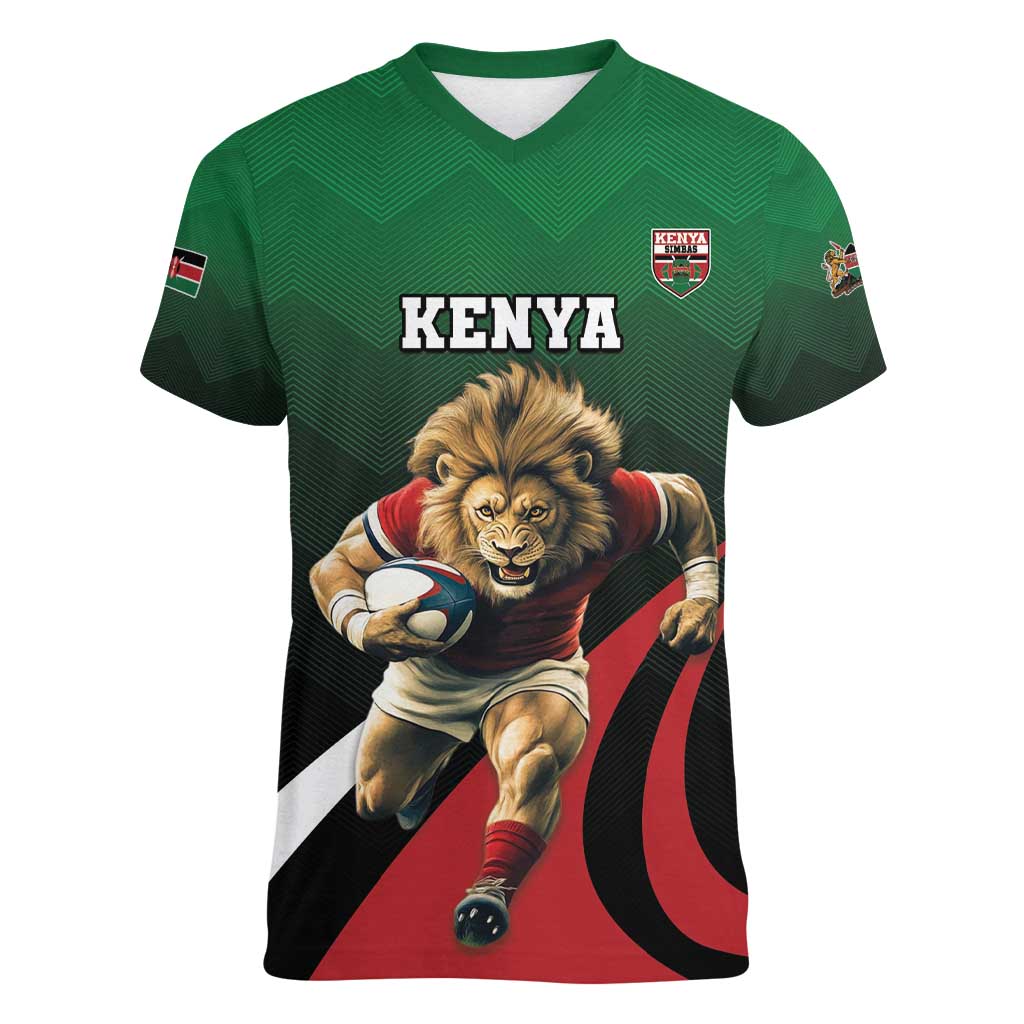 Kenya Rugby Custom Women V-Neck T-Shirt Go Simbas - Wonder Print Shop