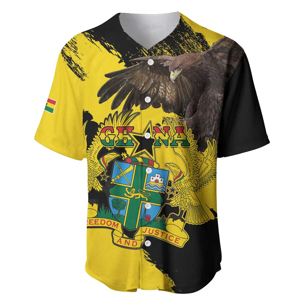 Ghana Eagle Baseball Jersey Coat Of Arms - Grunge Style