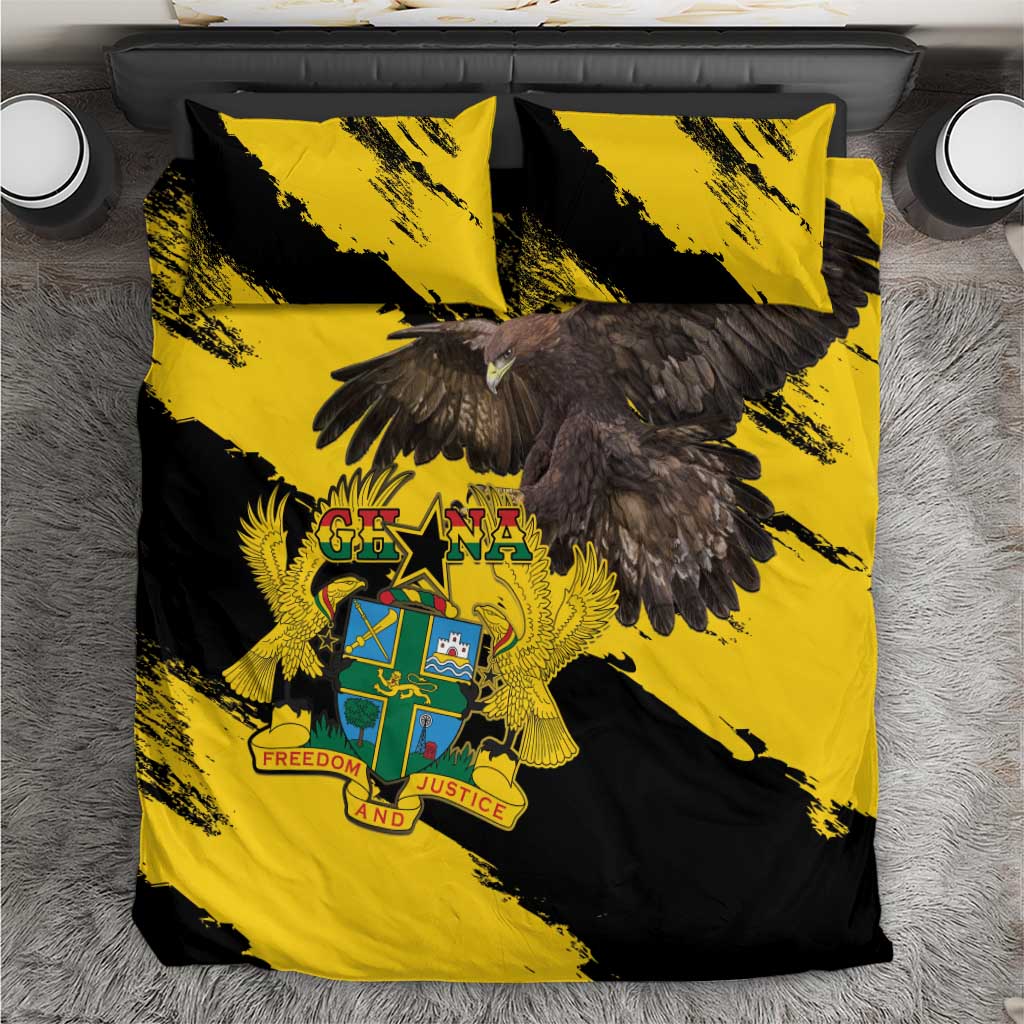 Yellow and black duvet cover set with Ghana coat of arms and eagle wing graphic