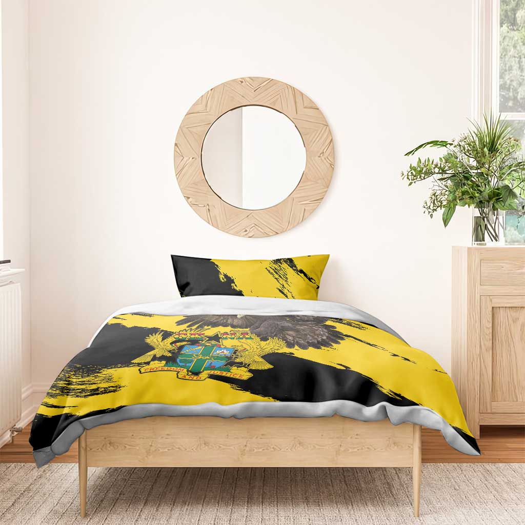 Yellow and black duvet with Ghana crest and eagle wings, plus one matching pillow