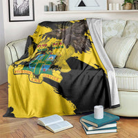 Yellow and black Ghana eagle blanket with crest and Freedom and Justice text