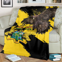 Ghana eagle blanket with yellow and black coat-of-arms design, grunge style