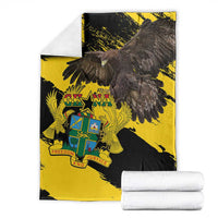 Yellow and black Ghana eagle blanket with coat-of-arms crest on folded layout