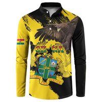 Yellow and black graphic button sweatshirt with eagle and Ghana crest, long sleeves