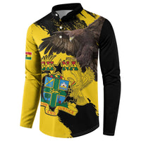 Yellow and black button sweatshirt with eagle graphic and Ghana crest, front view