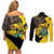 Ghana Eagle Couples Matching Off Shoulder Short Dress and Long Sleeve Button Shirt Coat Of Arms - Grunge Style