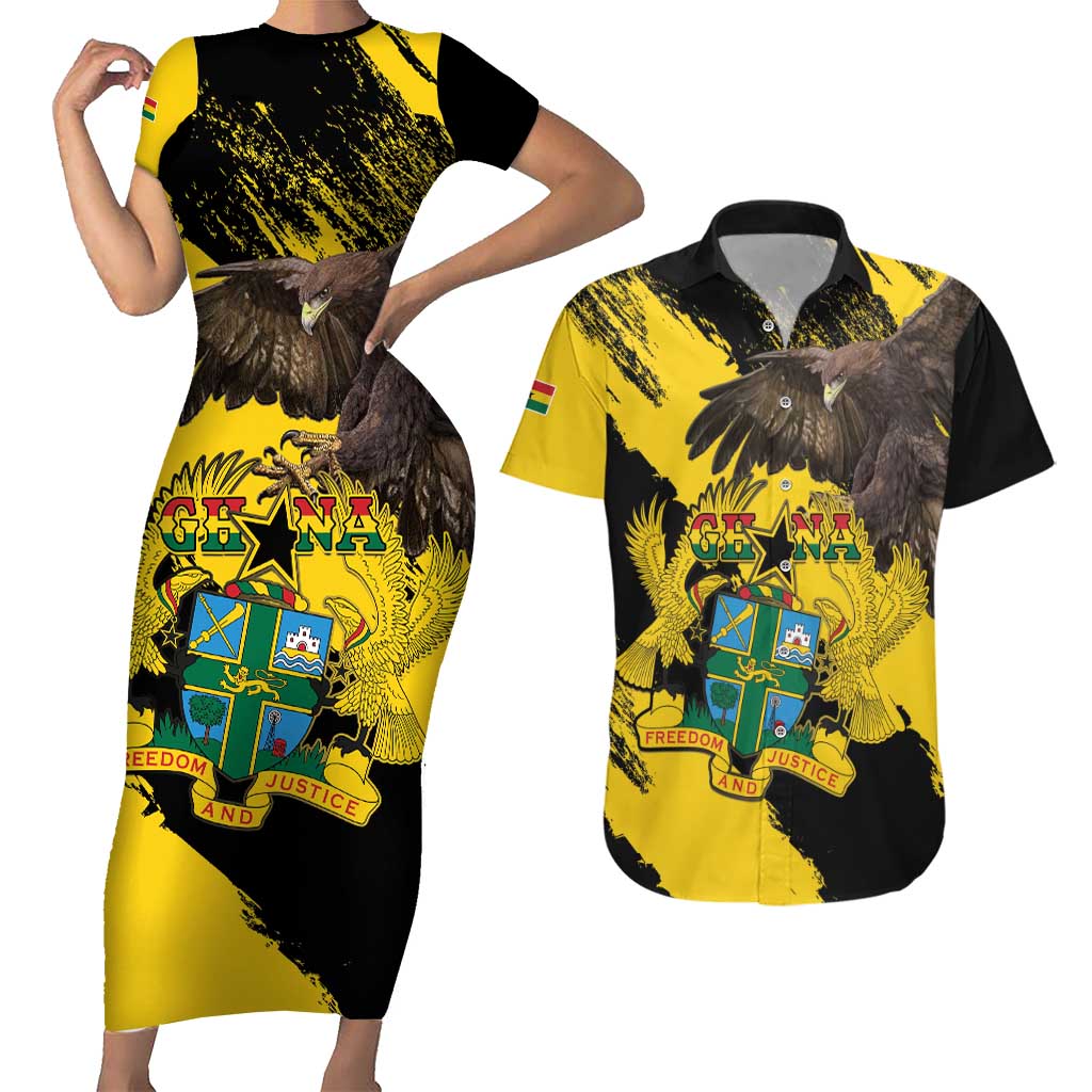 Ghana Eagle Couples Matching Short Sleeve Bodycon Dress and Hawaiian Shirt Coat Of Arms - Grunge Style