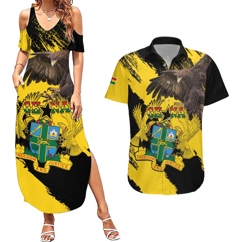 Ghana Eagle Couples Matching Summer Maxi Dress and Hawaiian Shirt Coat Of Arms - Grunge Style