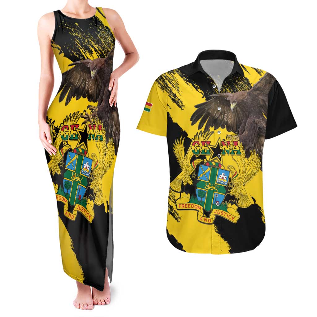 Ghana Eagle Couples Matching Tank Maxi Dress and Hawaiian Shirt Coat Of Arms - Grunge Style