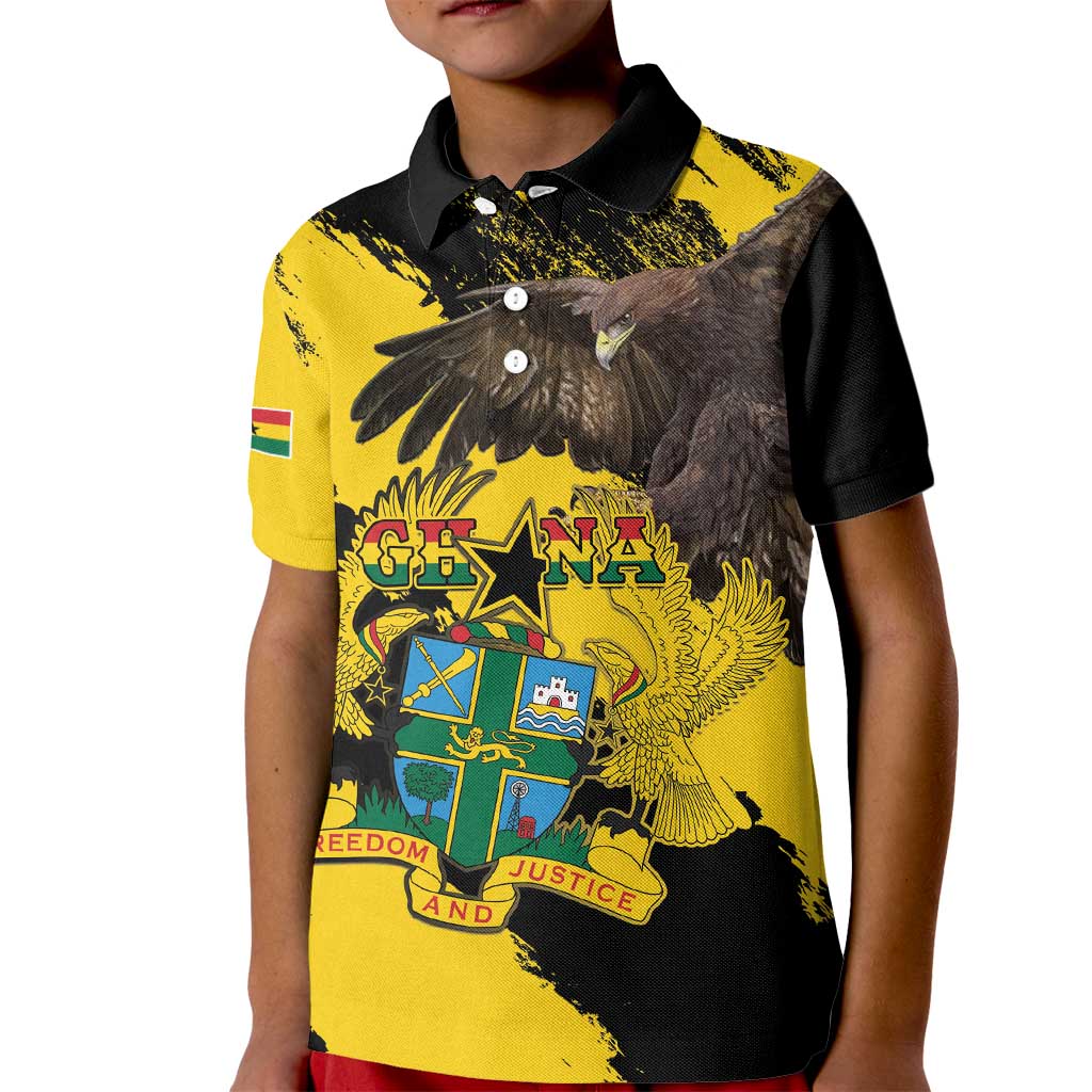 Ghana Eagle Kid Polo Shirt Coat Of Arms - Grunge Style