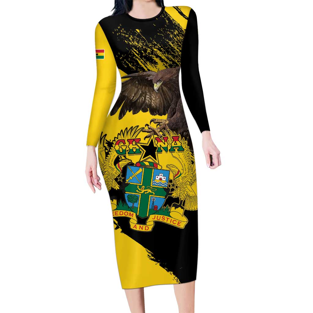 Ghana Eagle Long Sleeve Bodycon Dress Coat Of Arms - Grunge Style