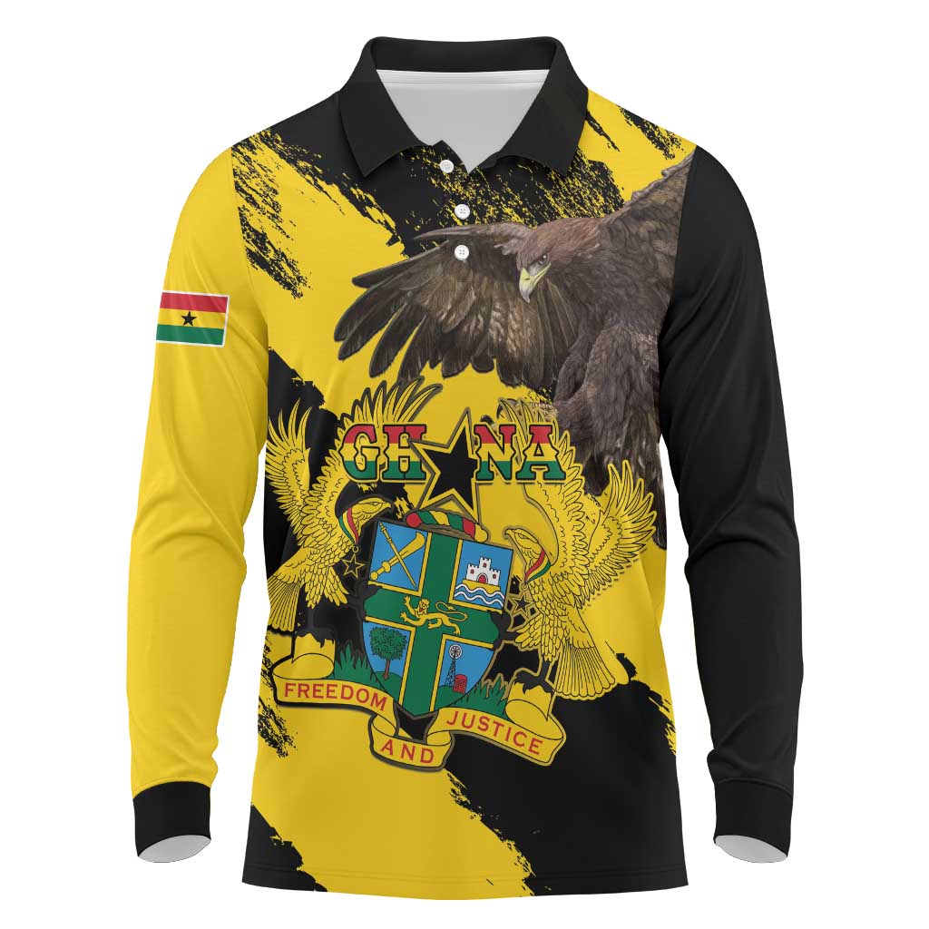 Ghana Eagle Long Sleeve Polo Shirt Coat Of Arms - Grunge Style