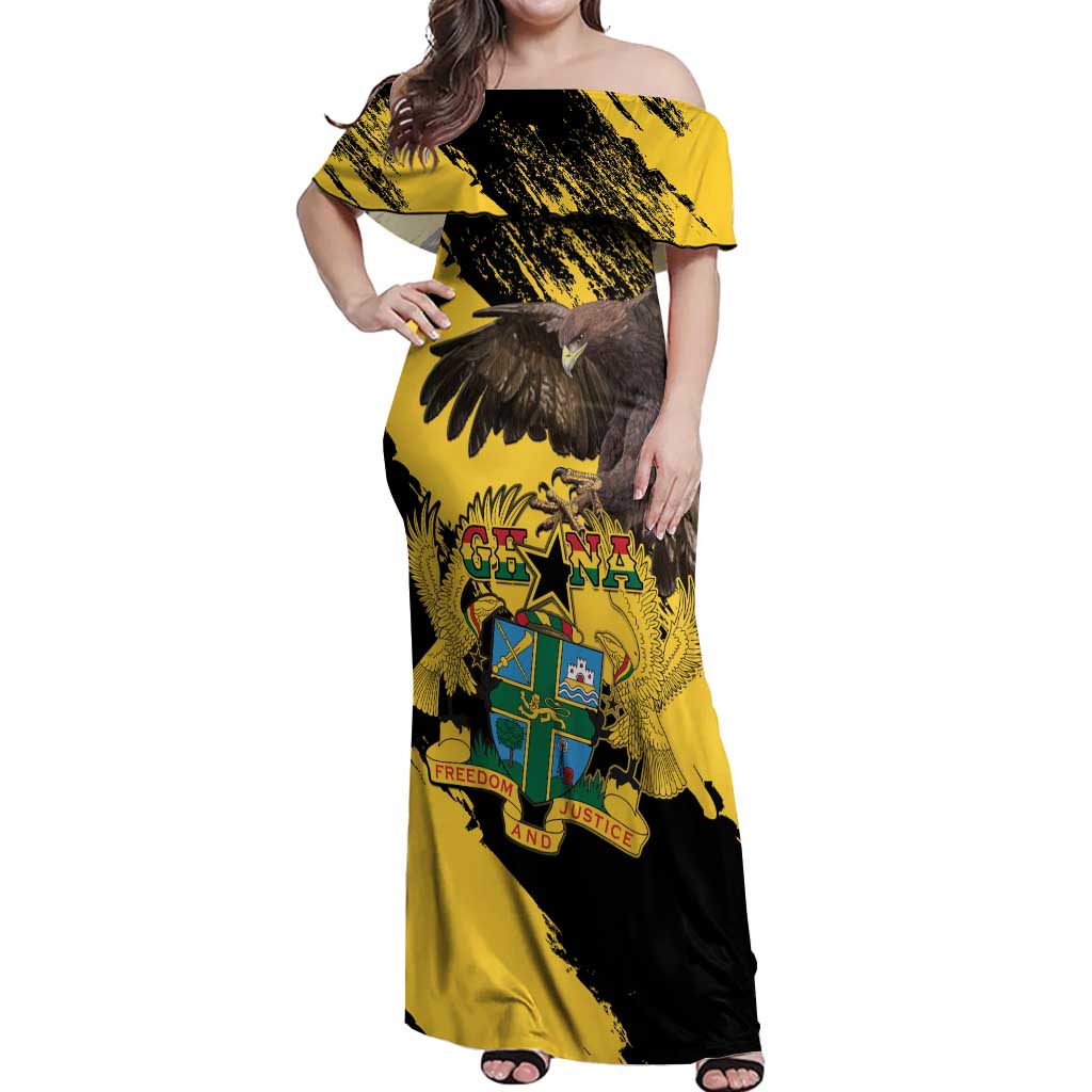 Ghana Eagle Off Shoulder Maxi Dress Coat Of Arms - Grunge Style