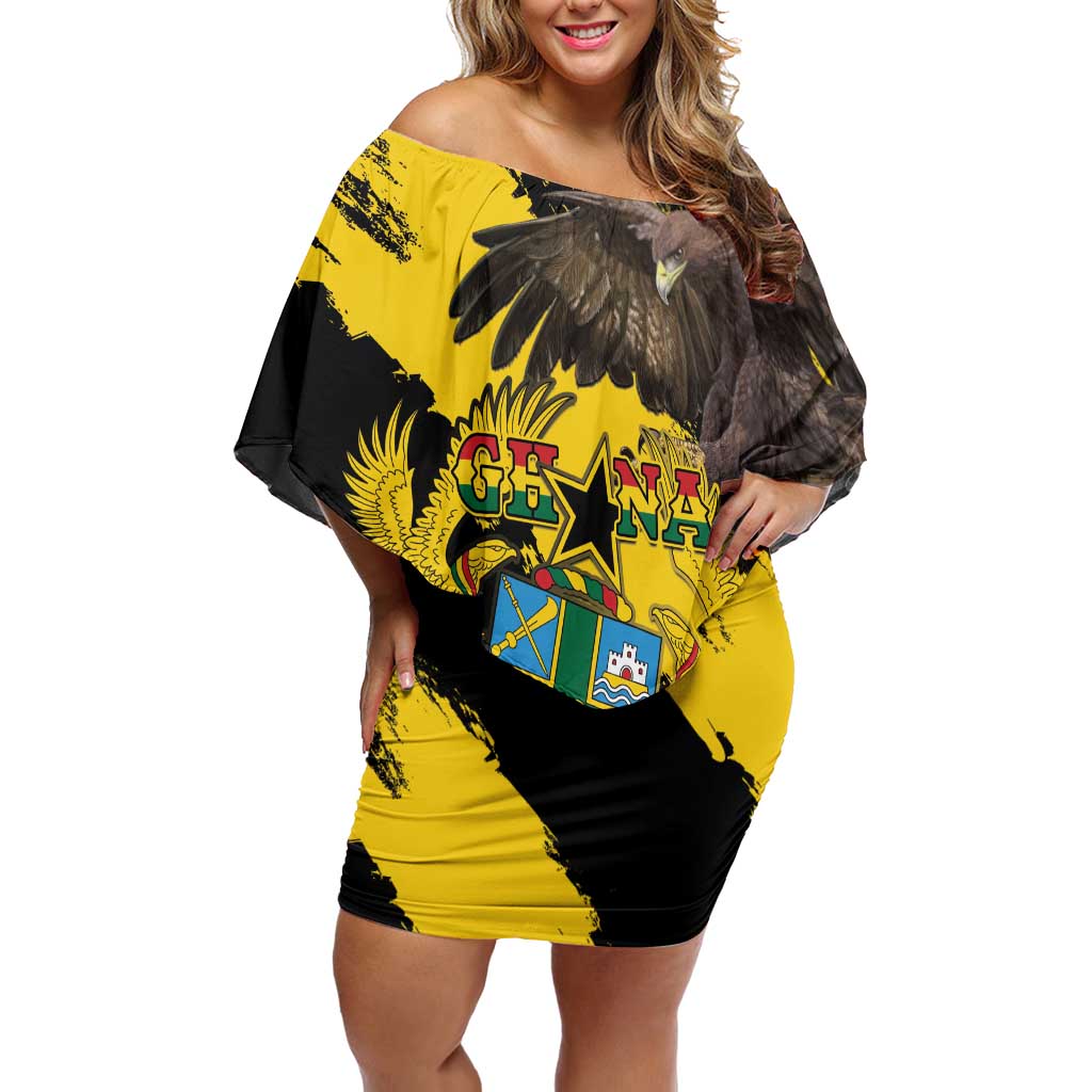 Ghana Eagle Off Shoulder Short Dress Coat Of Arms - Grunge Style