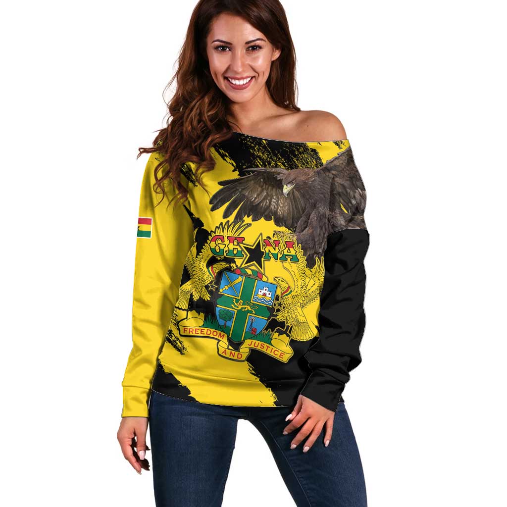 Ghana Eagle Off Shoulder Sweater Coat Of Arms - Grunge Style