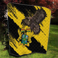 Ghana eagle quilt blanket with quilted texture, black-and-yellow diagonal stripe design