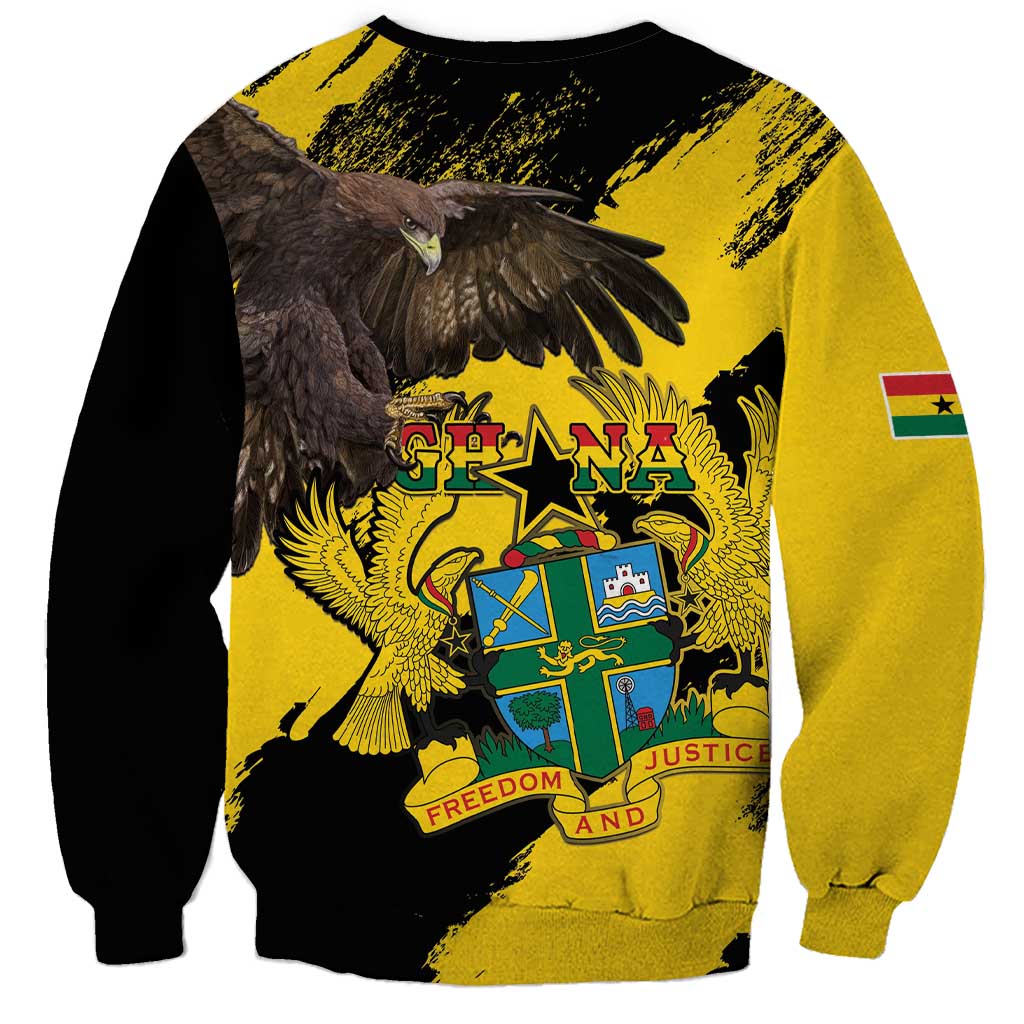 Unisex yellow and black sweatshirt with eagle and Ghana crest on back, sleeve flag patch