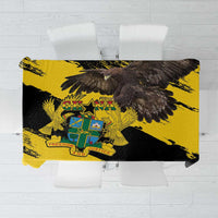 Rectangular yellow and black tablecloth featuring a central eagle coat of arms emblem.