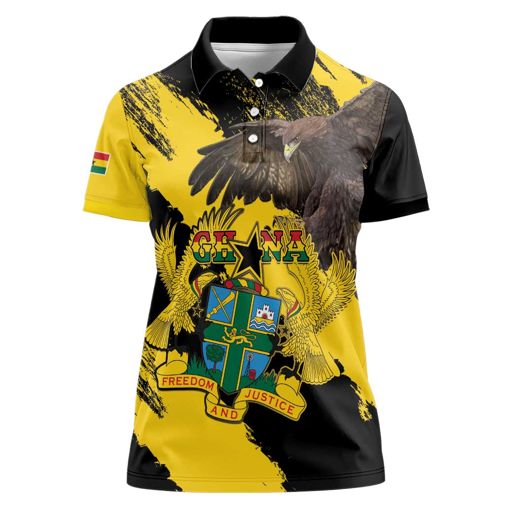 Ghana Eagle Women Polo Shirt Coat Of Arms - Grunge Style - Wonder Print Shop