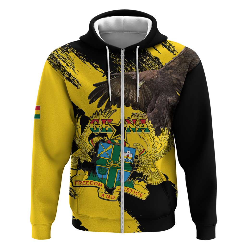 Ghana Eagle Zip Hoodie Coat Of Arms - Grunge Style - Wonder Print Shop