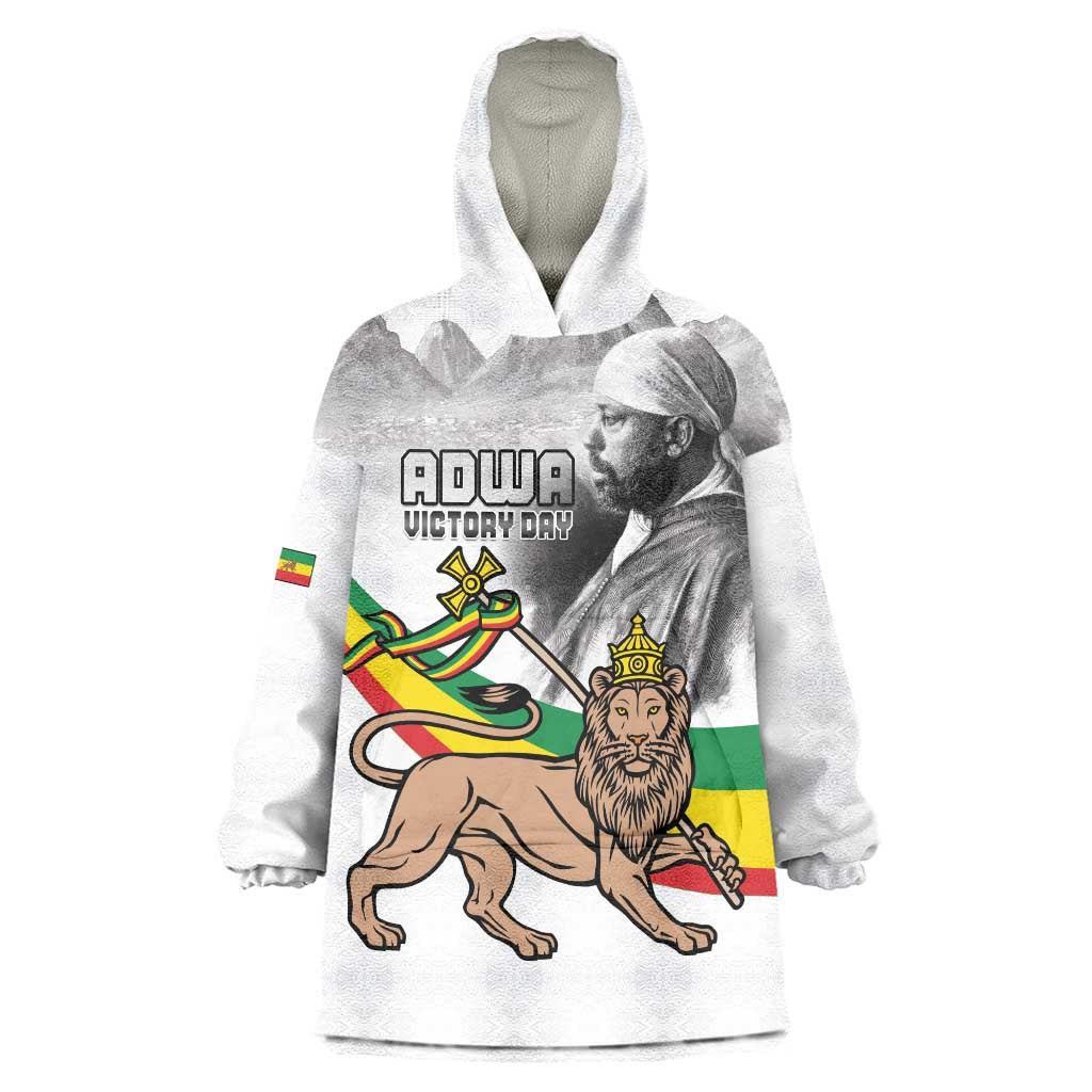 Adwa Victory Day Wearable Blanket Hoodie Menelik II and Mount Soloda - Lion Of Judah