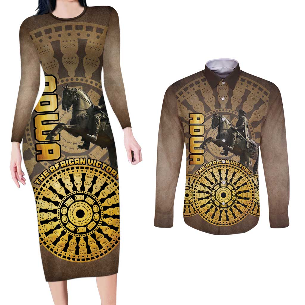 Adwa Victory of Ethiopia Couples Matching Long Sleeve Bodycon Dress and Long Sleeve Button Shirt African Victory In The Age Of Empire