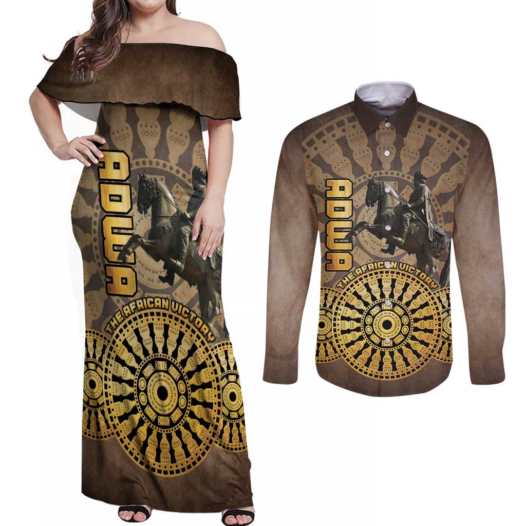 Adwa Victory of Ethiopia Couples Matching Off Shoulder Maxi Dress and Long Sleeve Button Shirt African Victory In The Age Of Empire