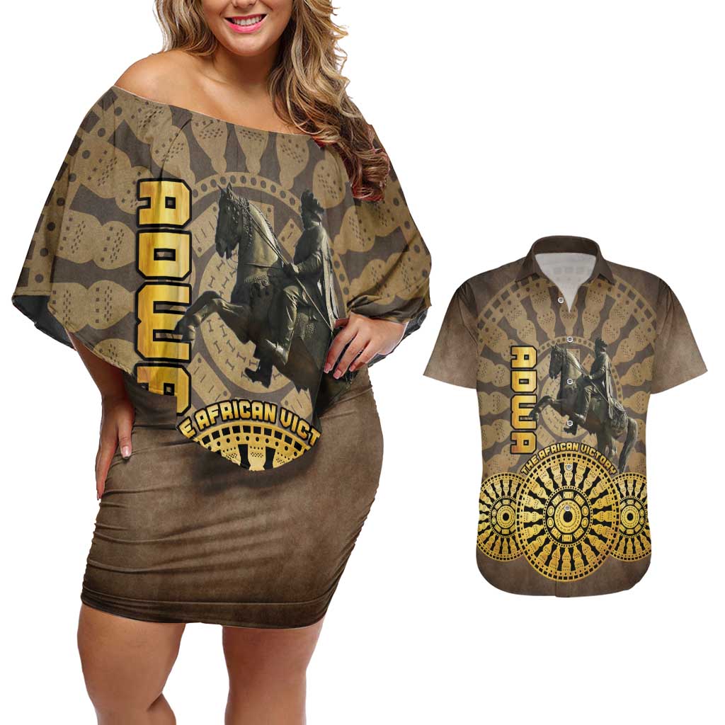 Adwa Victory of Ethiopia Couples Matching Off Shoulder Short Dress and Hawaiian Shirt African Victory In The Age Of Empire