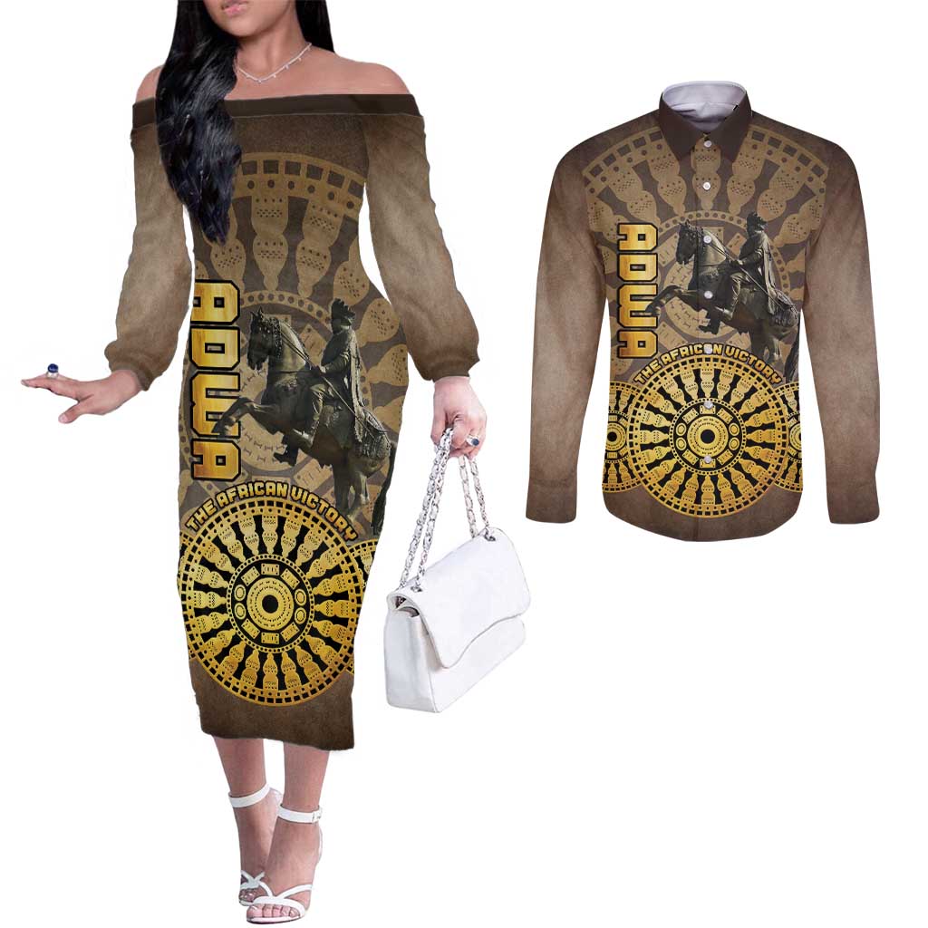 Adwa Victory of Ethiopia Couples Matching Off The Shoulder Long Sleeve Dress and Long Sleeve Button Shirt African Victory In The Age Of Empire