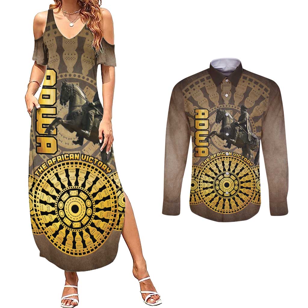 Adwa Victory of Ethiopia Couples Matching Summer Maxi Dress and Long Sleeve Button Shirt African Victory In The Age Of Empire