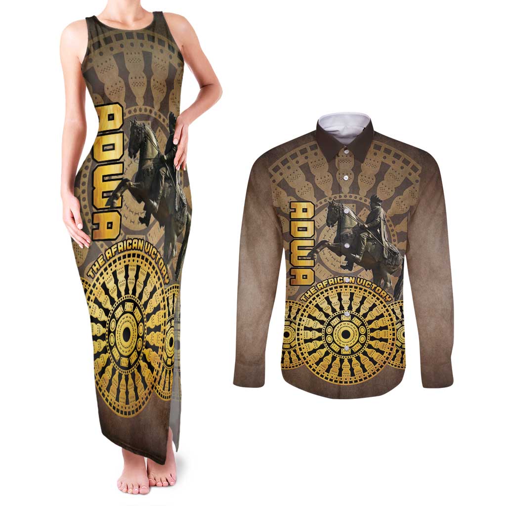 Adwa Victory of Ethiopia Couples Matching Tank Maxi Dress and Long Sleeve Button Shirt African Victory In The Age Of Empire