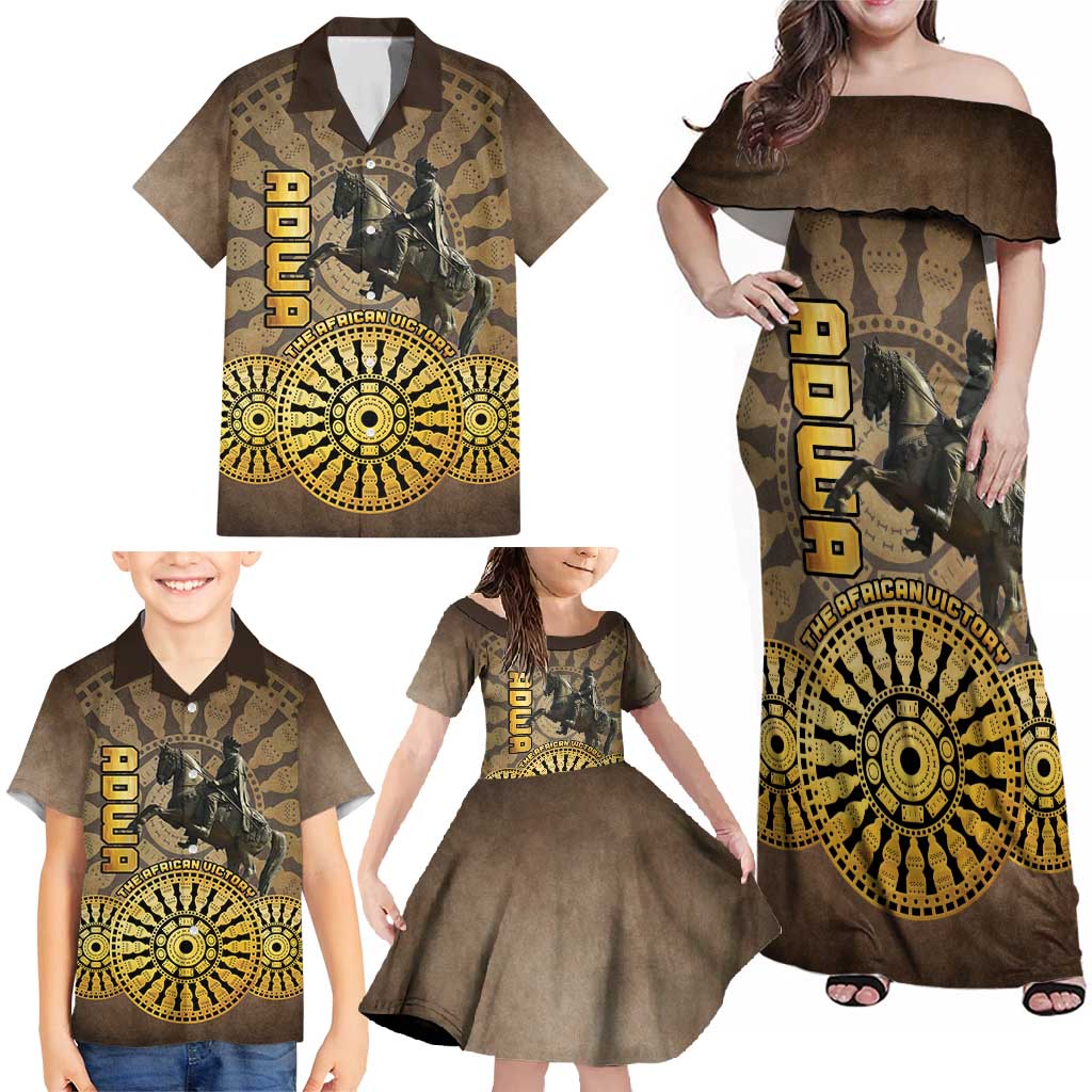 Adwa Victory of Ethiopia Family Matching Off Shoulder Maxi Dress and Hawaiian Shirt African Victory In The Age Of Empire