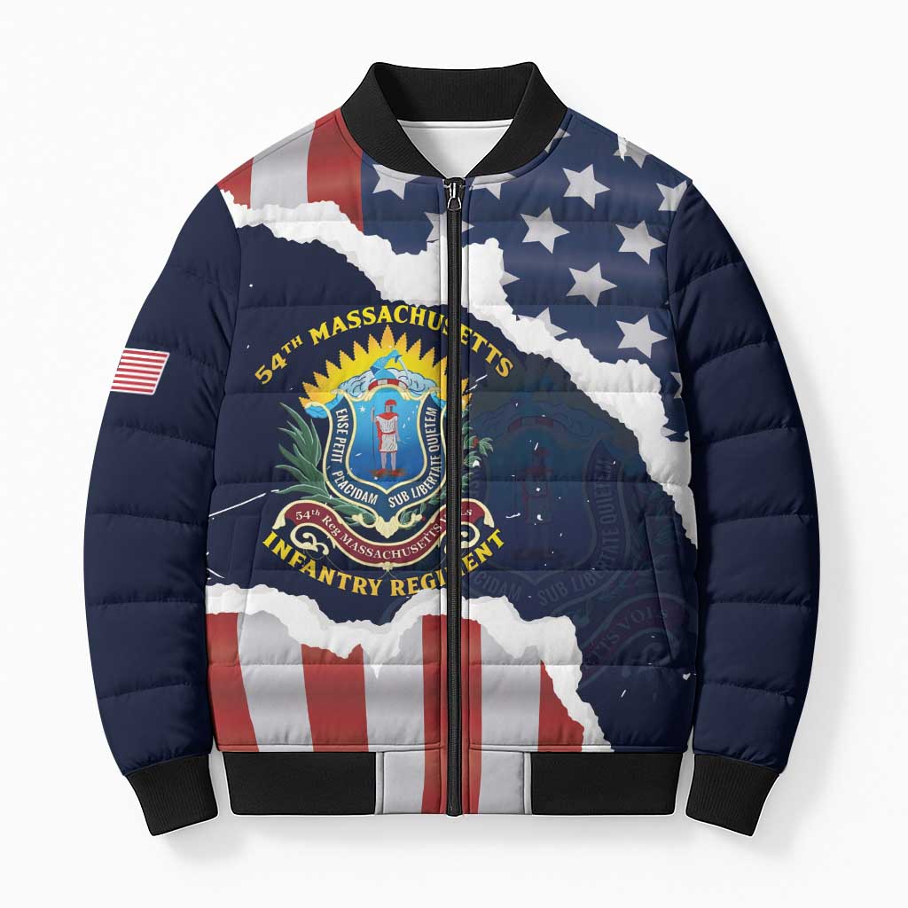Personalized 54th Massachusetts Infantry Regiment Bomber Puffer Jacket American Flag Heritage - Wonder Print Shop