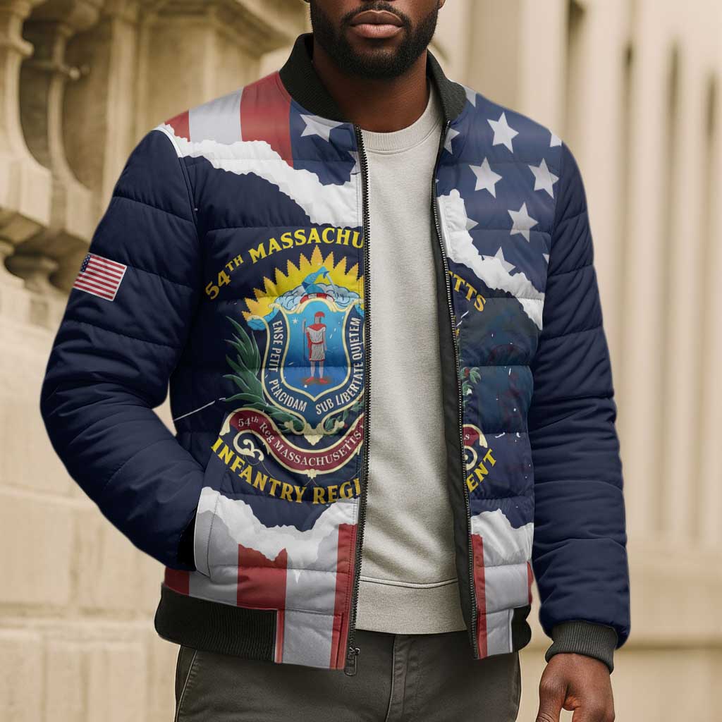 Personalized 54th Massachusetts Infantry Regiment Bomber Puffer Jacket American Flag Heritage - Wonder Print Shop