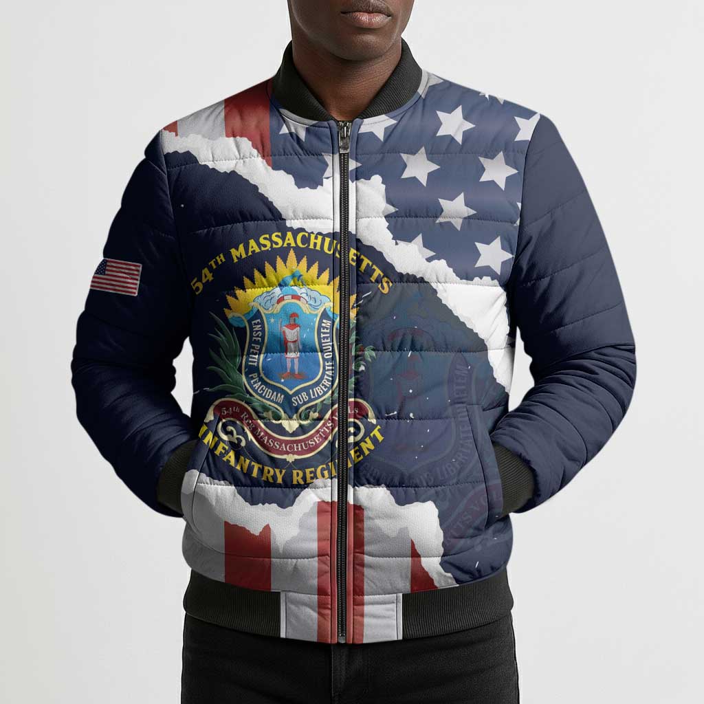 Personalized 54th Massachusetts Infantry Regiment Bomber Puffer Jacket American Flag Heritage - Wonder Print Shop
