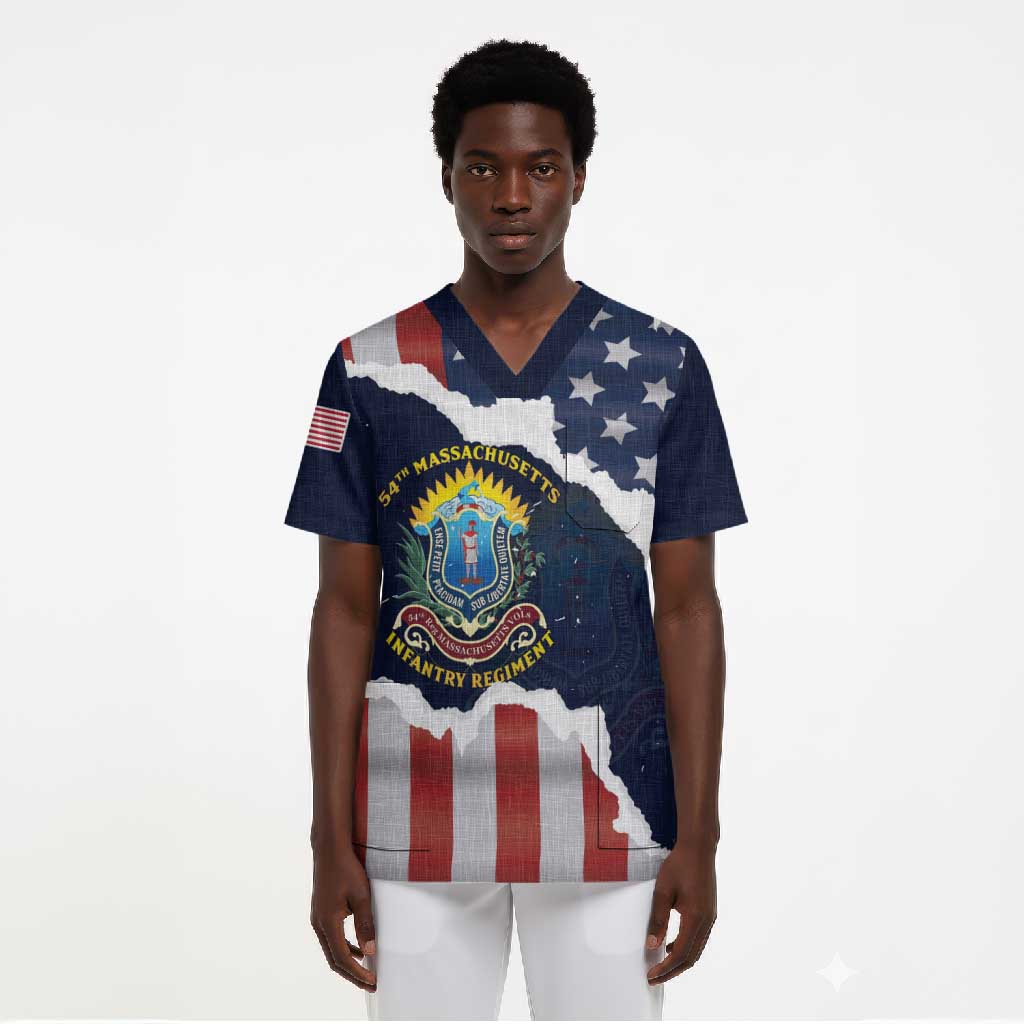 Personalized 54th Massachusetts Infantry Regiment Scrub Top American Flag Heritage - Wonder Print Shop