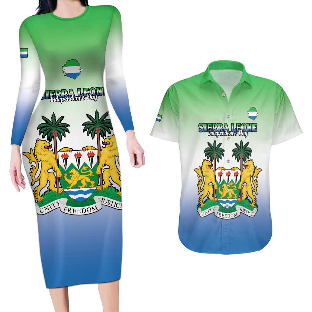 Personalised Sierra Leone Couples Matching Long Sleeve Bodycon Dress and Hawaiian Shirt Happy Independence Day