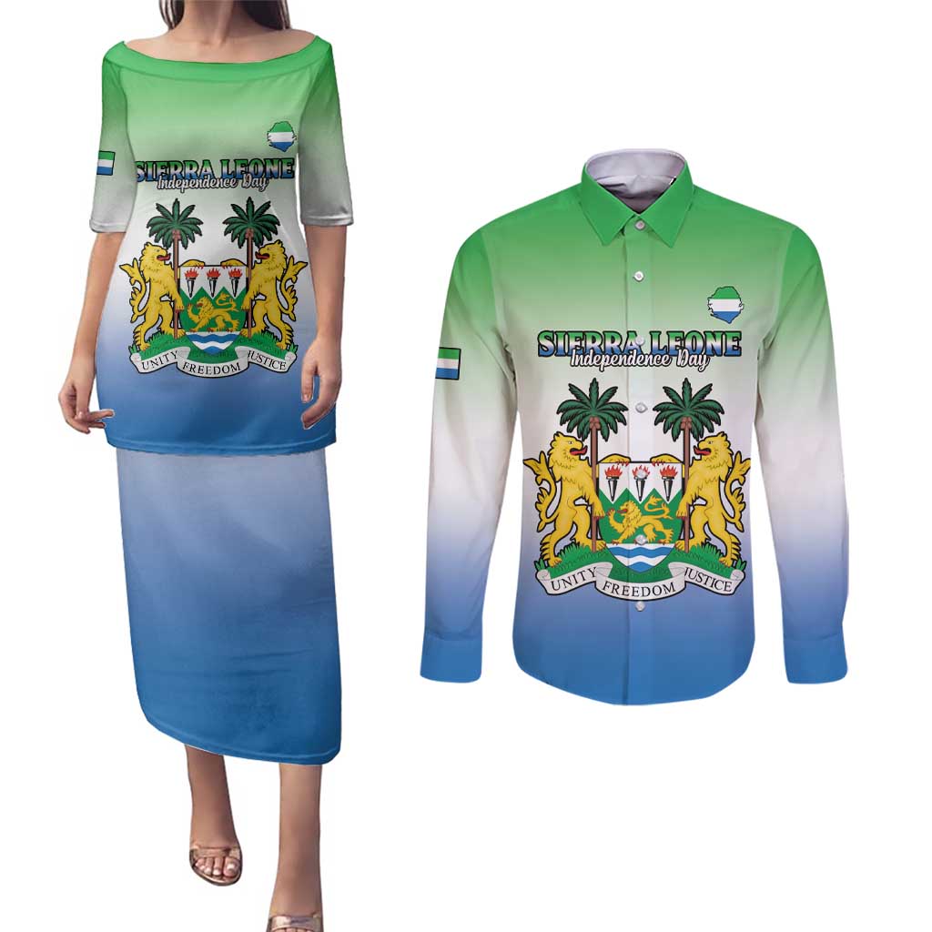 Personalised Sierra Leone Couples Matching Puletasi and Long Sleeve Button Shirt Happy Independence Day