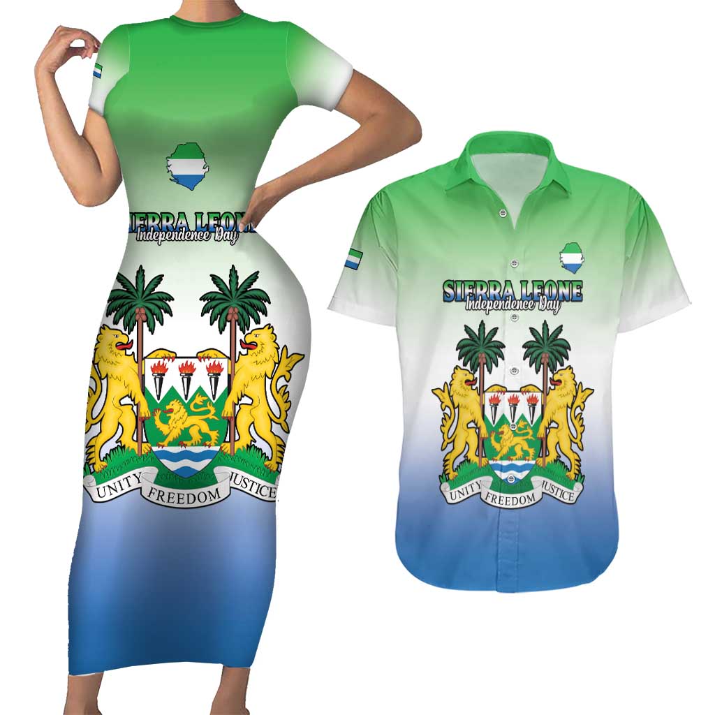 Personalised Sierra Leone Couples Matching Short Sleeve Bodycon Dress and Hawaiian Shirt Happy Independence Day