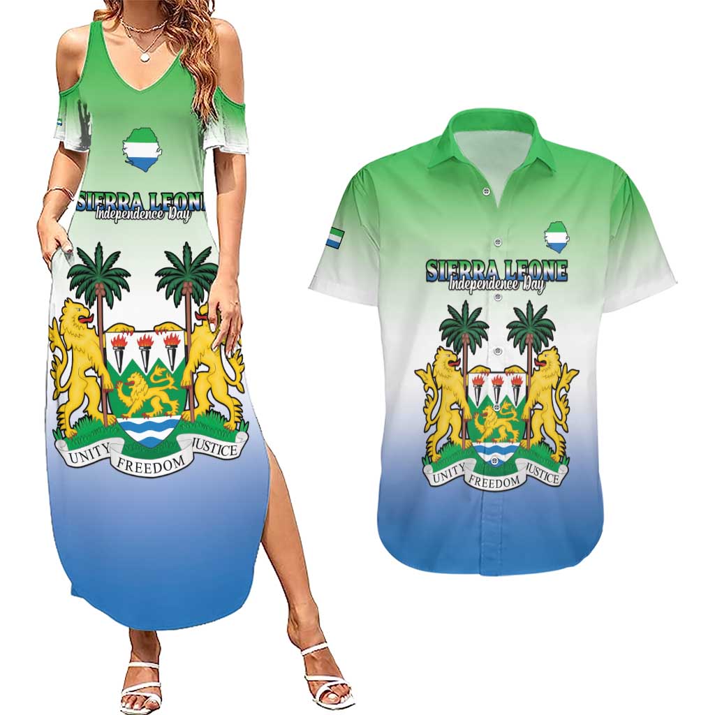 Personalised Sierra Leone Couples Matching Summer Maxi Dress and Hawaiian Shirt Happy Independence Day