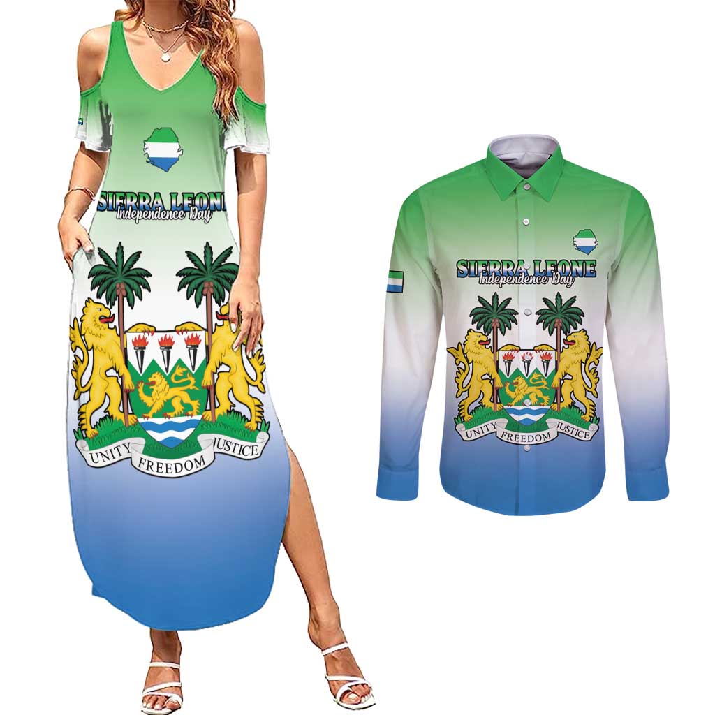 Personalised Sierra Leone Couples Matching Summer Maxi Dress and Long Sleeve Button Shirt Happy Independence Day