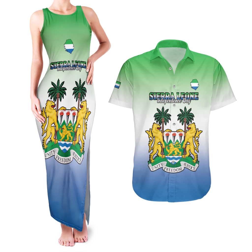 Personalised Sierra Leone Couples Matching Tank Maxi Dress and Hawaiian Shirt Happy Independence Day