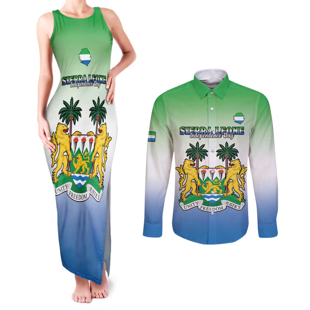 Personalised Sierra Leone Couples Matching Tank Maxi Dress and Long Sleeve Button Shirt Happy Independence Day