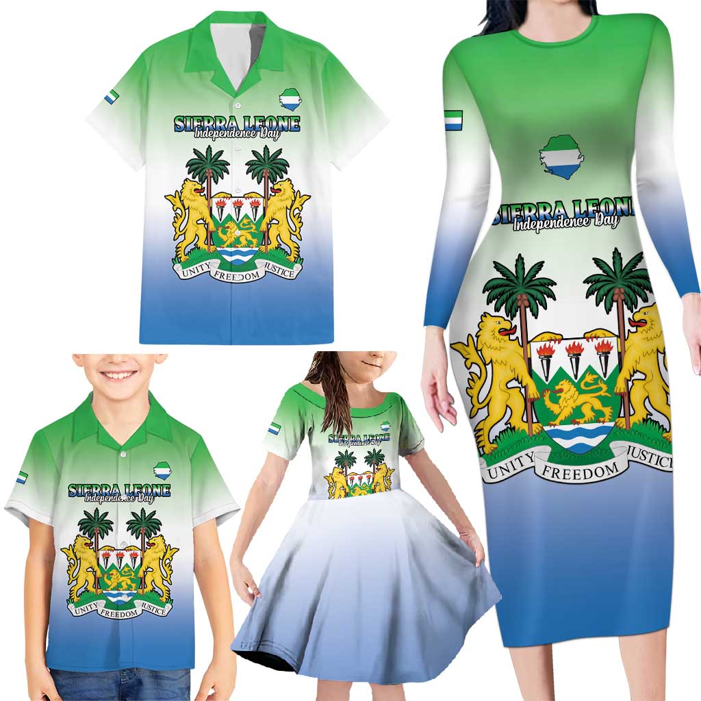 Personalised Sierra Leone Family Matching Long Sleeve Bodycon Dress and Hawaiian Shirt Happy Independence Day