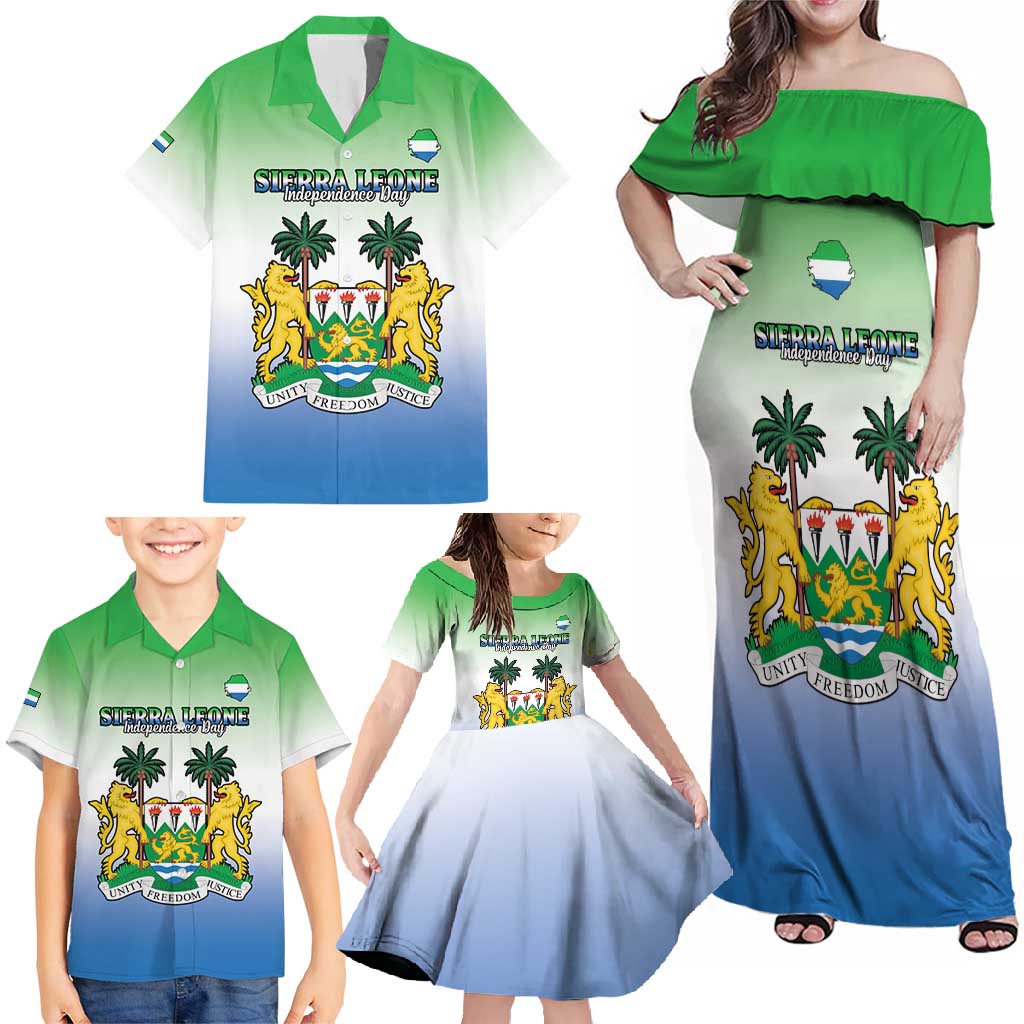 Personalised Sierra Leone Family Matching Off Shoulder Maxi Dress and Hawaiian Shirt Happy Independence Day