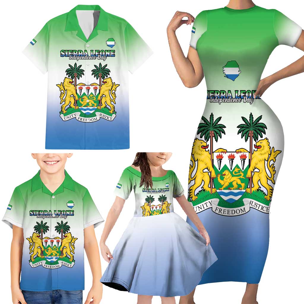 Personalised Sierra Leone Family Matching Short Sleeve Bodycon Dress and Hawaiian Shirt Happy Independence Day