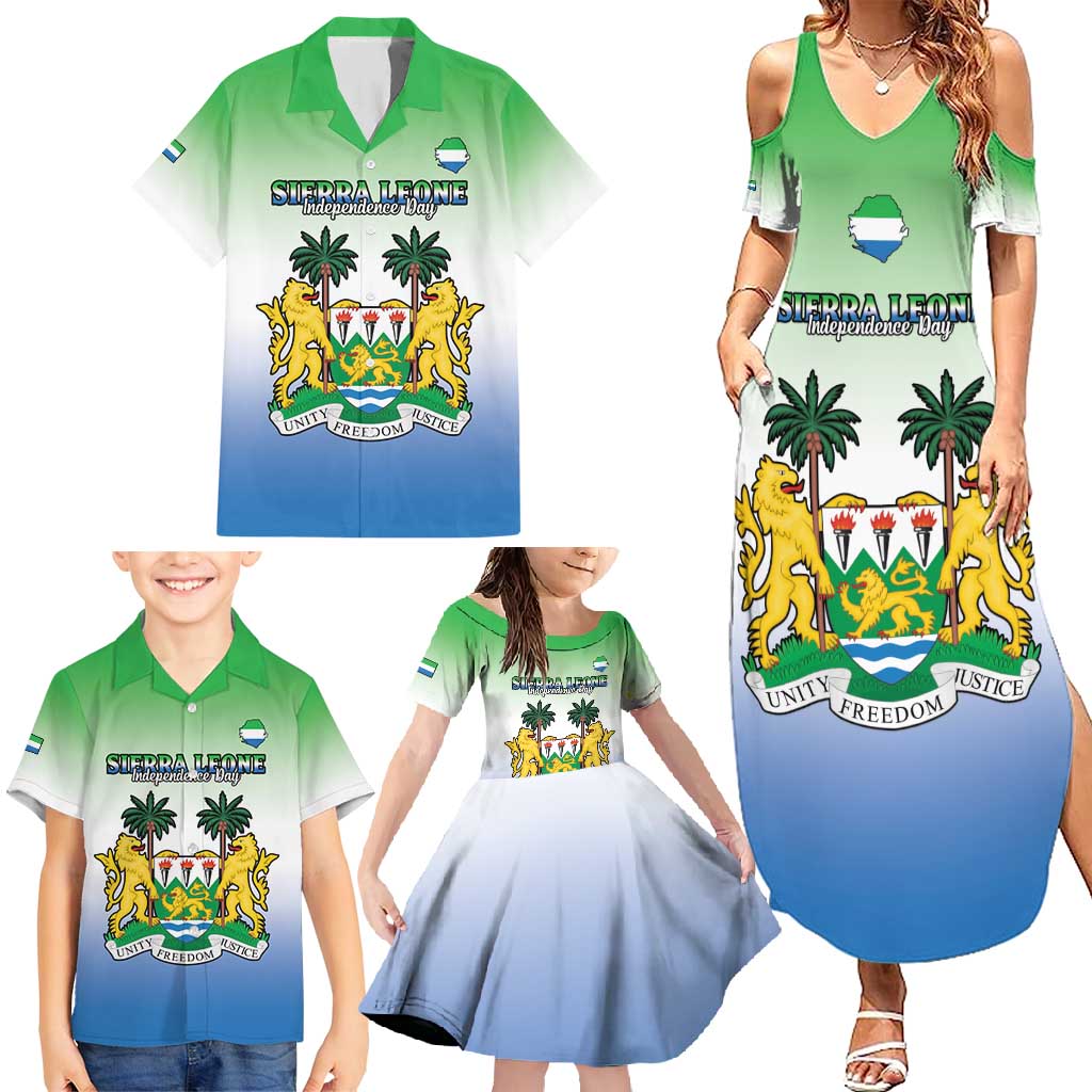 Personalised Sierra Leone Family Matching Summer Maxi Dress and Hawaiian Shirt Happy Independence Day