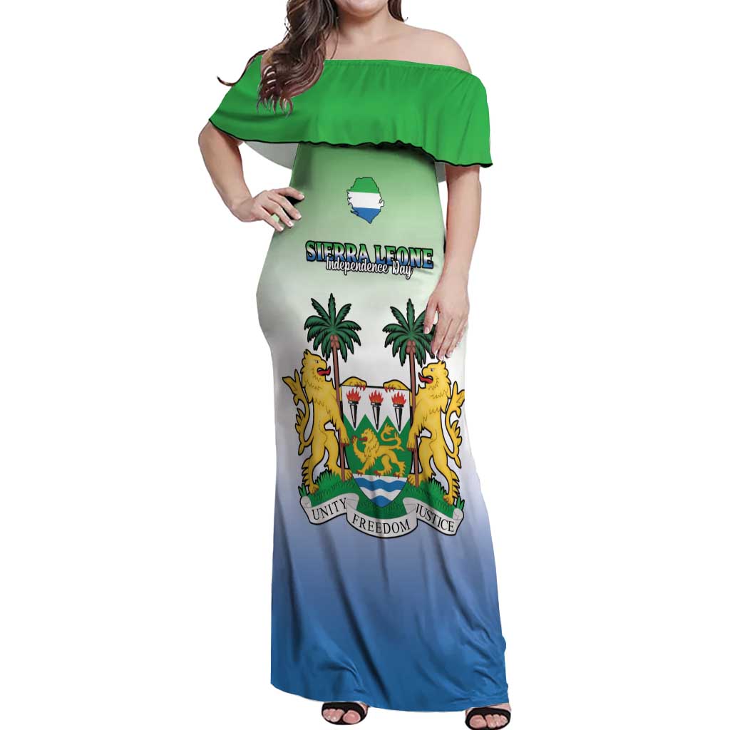 Personalised Sierra Leone Off Shoulder Maxi Dress Happy Independence Day