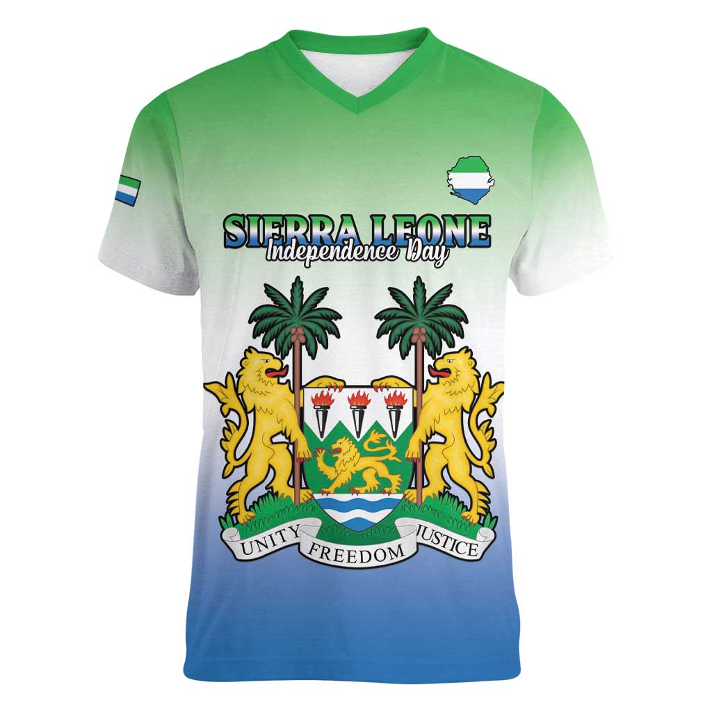 Personalised Sierra Leone Women V-Neck T-Shirt Happy Independence Day